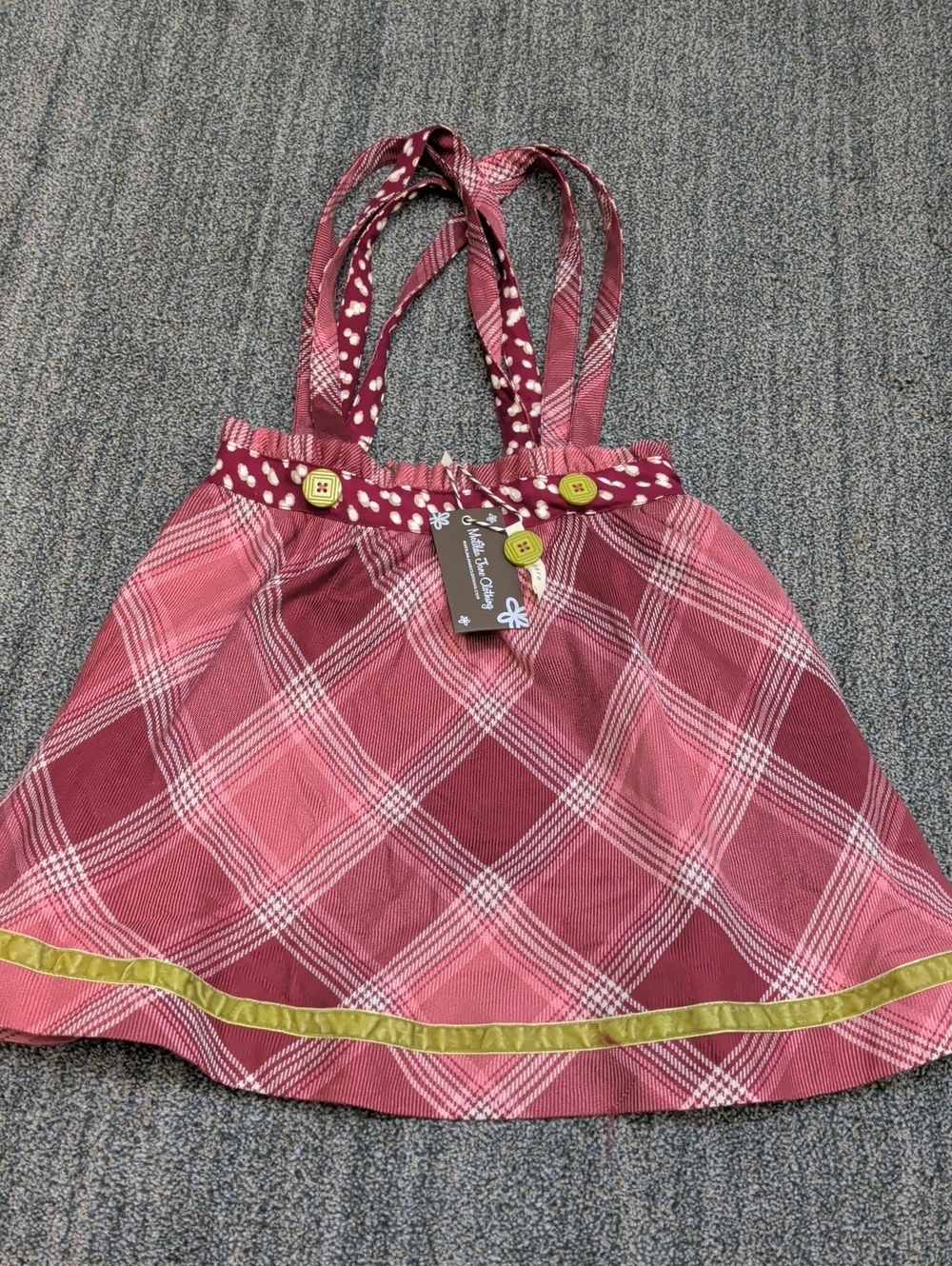 NWT Matilda Jane Girls Size 8 Pink Plaid Suspenders Skirt with Button Straps